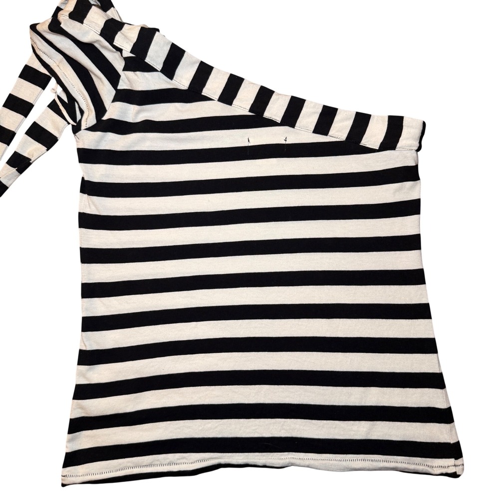 Maeve by Anthropologie One Shoulder Striped Tie Top S Black White Asymmetrical - Picture 2 of 6